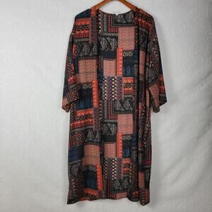PinkBlush Womens‎ Kimono Cover Up Size L Black Brown Bandana Paisley Print Open